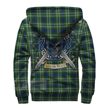 Purves Tartan Sherpa Hoodie with Family Crest Celtic Skull Style