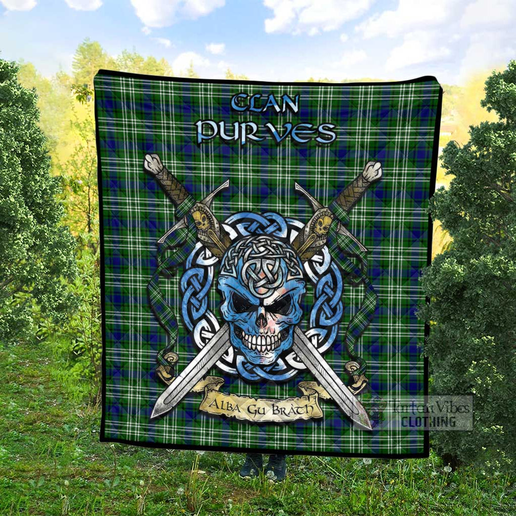 Purves Tartan Quilt with Celtic Skull Alba Gu Brath Style - Tartan Vibes Clothing