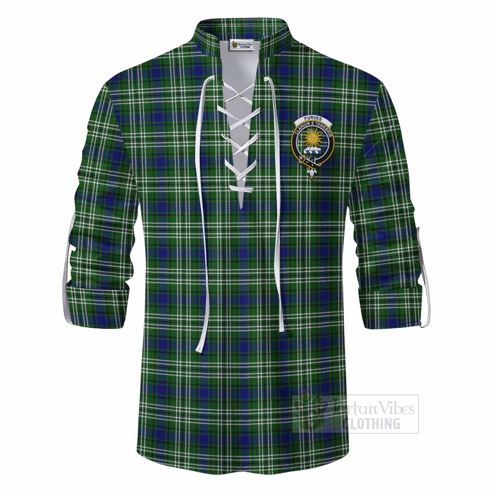 Tartan Vibes Clothing Purves Tartan Ghillie Kilt Shirt with Family Crest DNA In Me Style