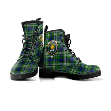 Purves Tartan Leather Boots with Family Crest