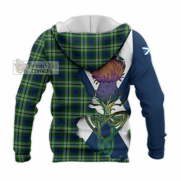 Purves Tartan Family Crest Knitted Hoodie Scottish Thistle Celtic Inspired