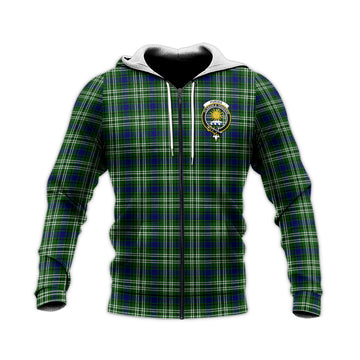 Purves Tartan Knitted Hoodie with Family Crest