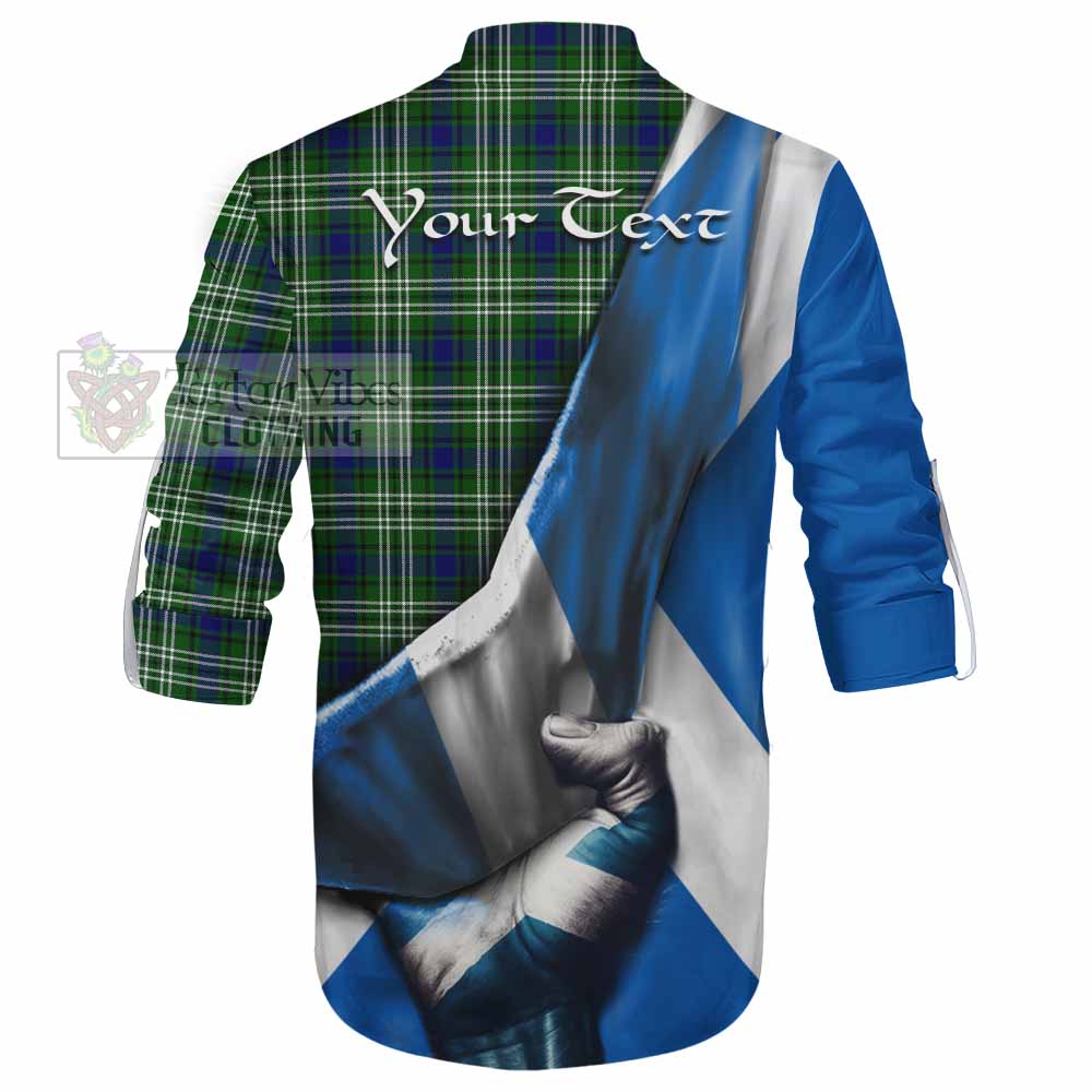 Tartan Vibes Clothing Purves Tartan Ghillie Kilt Shirt with Family Crest Scotland Patriotic Style