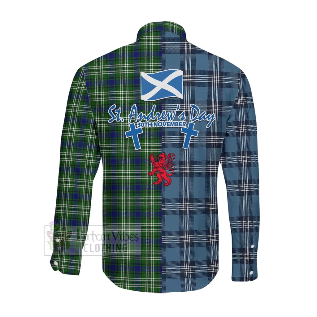 Tartan Vibes Clothing Purves Tartan Long Sleeve Button Shirt Happy St. Andrew's Day Half Tartan Style