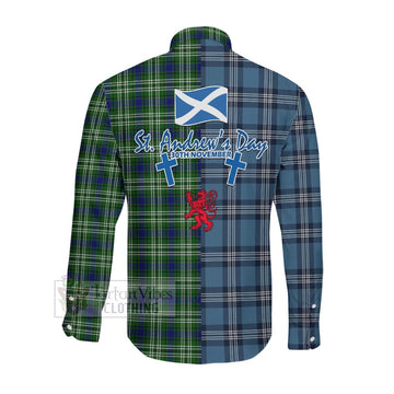 Purves Tartan Long Sleeve Button Shirt Happy St. Andrew's Day Half Tartan Style