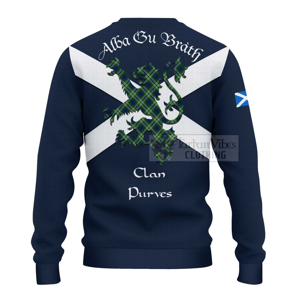 Tartan Vibes Clothing Purves Tartan Lion Rampant Knitted Sweater – Proudly Display Your Heritage with Alba Gu Brath and Clan Name