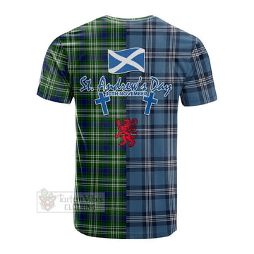 Purves Tartan Cotton T-shirt Happy St. Andrew's Day Half Tartan Style