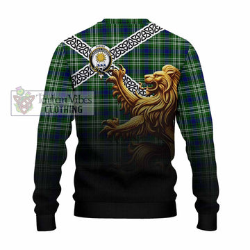 Purves Crest Tartan Knitted Sweater with Golden Lion Emblem Celtic Style - Tartan Vibes Clothing