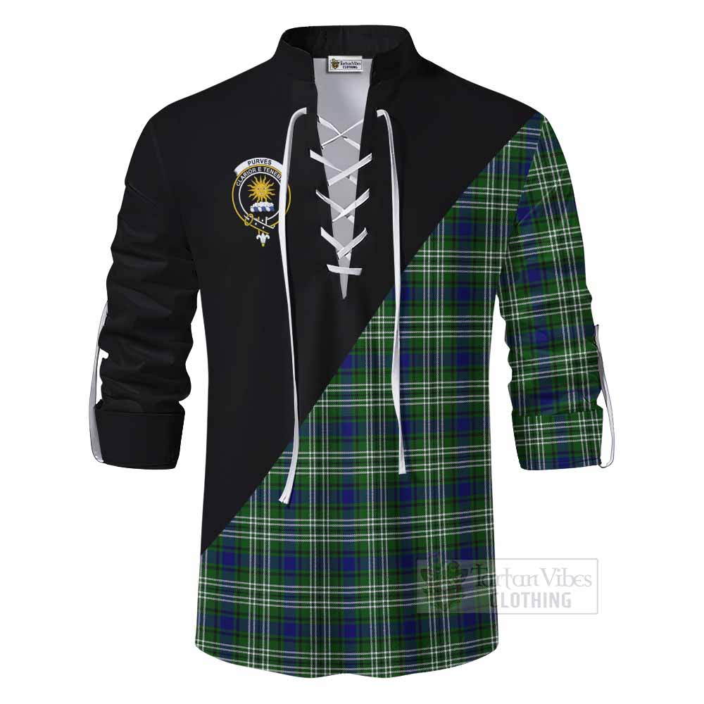 Tartan Vibes Clothing Purves Tartan Ghillie Kilt Shirt with Family Crest and Military Logo Style