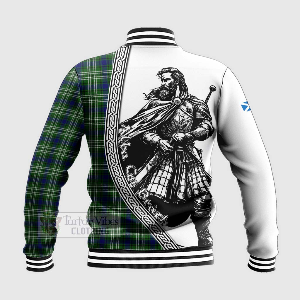 Tartan Vibes Clothing Purves Tartan Clan Crest Baseball Jacket with Highlander Warrior Celtic Style