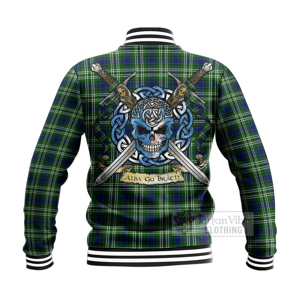 Tartan Vibes Clothing Purves Tartan Baseball Jacket with Family Crest Celtic Skull Style