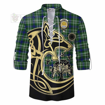 Purves Tartan Ghillie Kilt Shirt with Family Crest Celtic Wolf Style