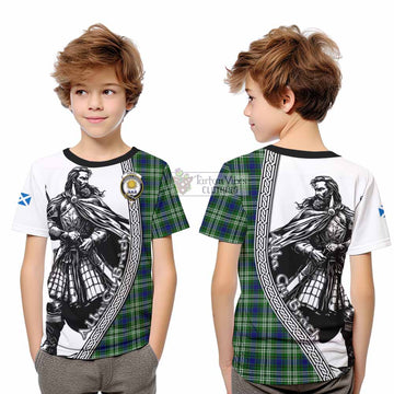 Purves Tartan Clan Crest Kid T-Shirt with Highlander Warrior Celtic Style