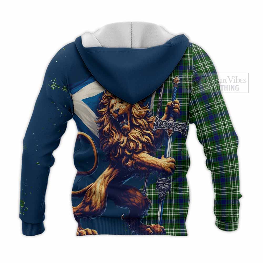 Tartan Vibes Clothing Purves Tartan Family Crest Knitted Hoodie with Scottish Majestic Lion