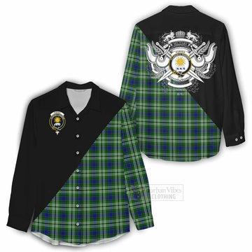 Purves Tartan Women's Casual Shirt with Family Crest and Military Logo Style