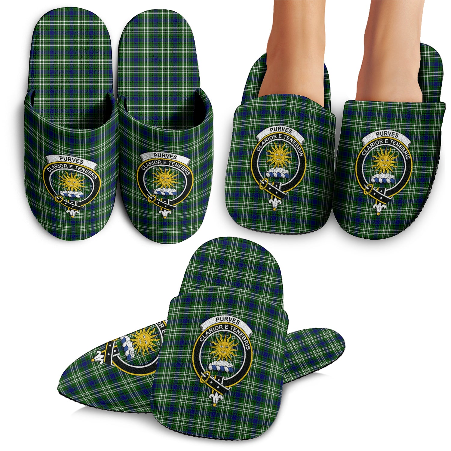 Purves Tartan Home Slippers with Family Crest - Tartan Vibes Clothing