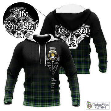 Purves Tartan Knitted Hoodie Featuring Alba Gu Brath Family Crest Celtic Inspired