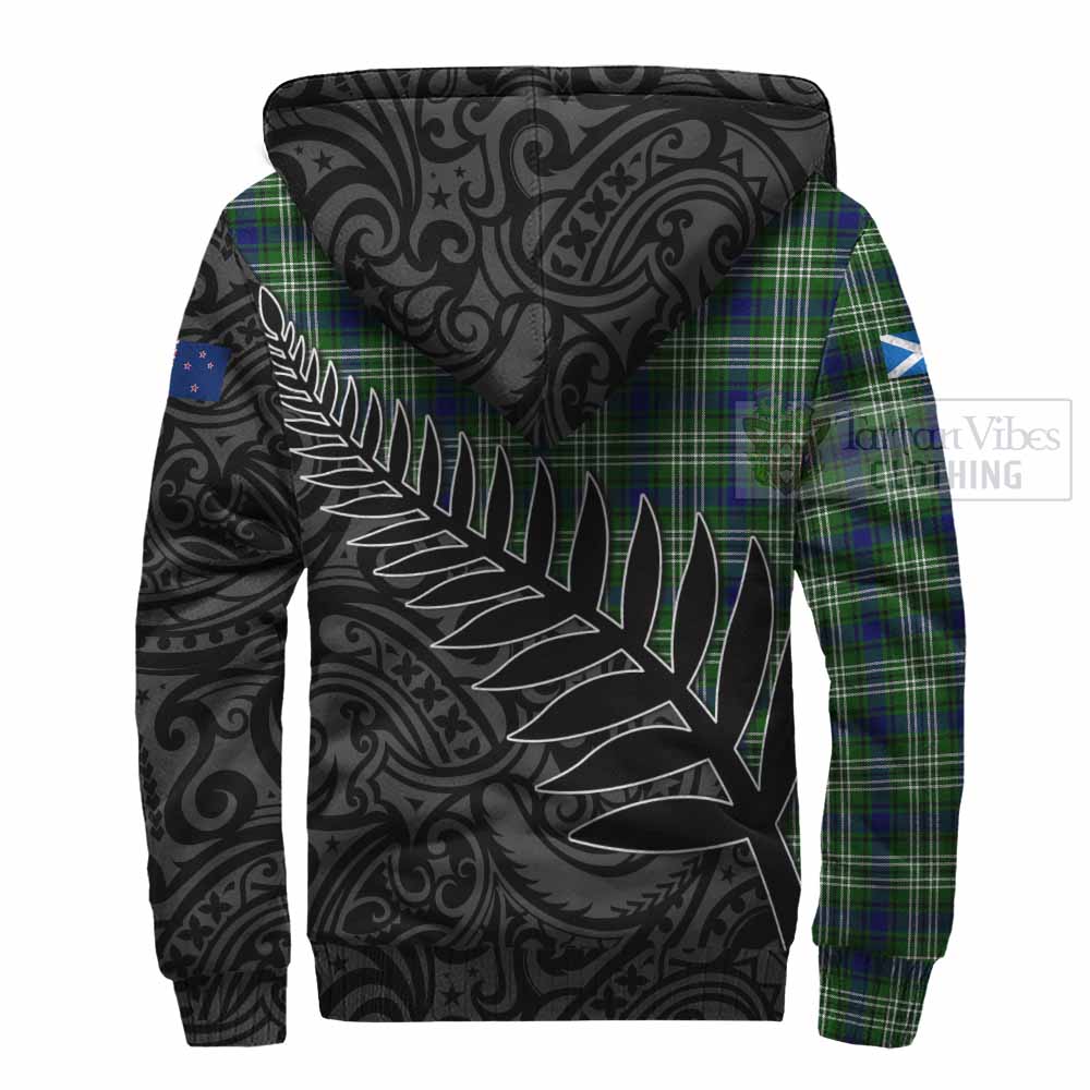 Tartan Vibes Clothing Purves Crest Tartan Sherpa Hoodie with New Zealand Silver Fern Half Style