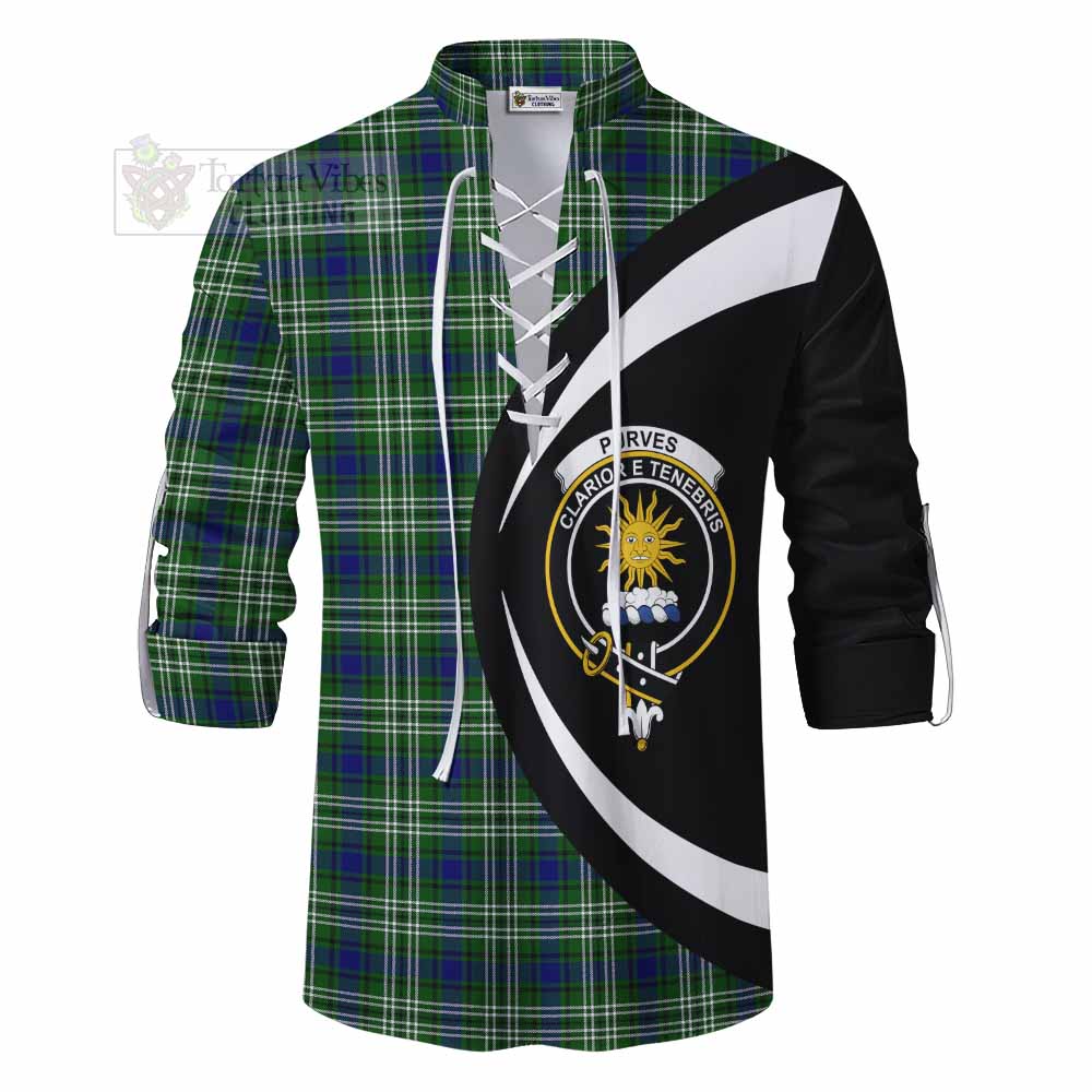 Tartan Vibes Clothing Purves Tartan Ghillie Kilt Shirt with Family Crest Circle Style