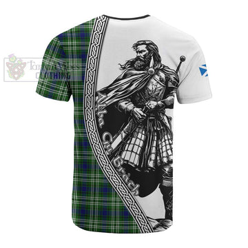 Purves Tartan Clan Crest Cotton T-shirt with Highlander Warrior Celtic Style