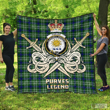 Purves Tartan Quilt with Clan Crest and the Golden Sword of Courageous Legacy