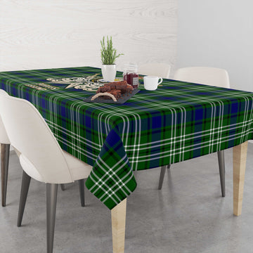 Purves Tartan Tablecloth with Clan Crest and the Golden Sword of Courageous Legacy