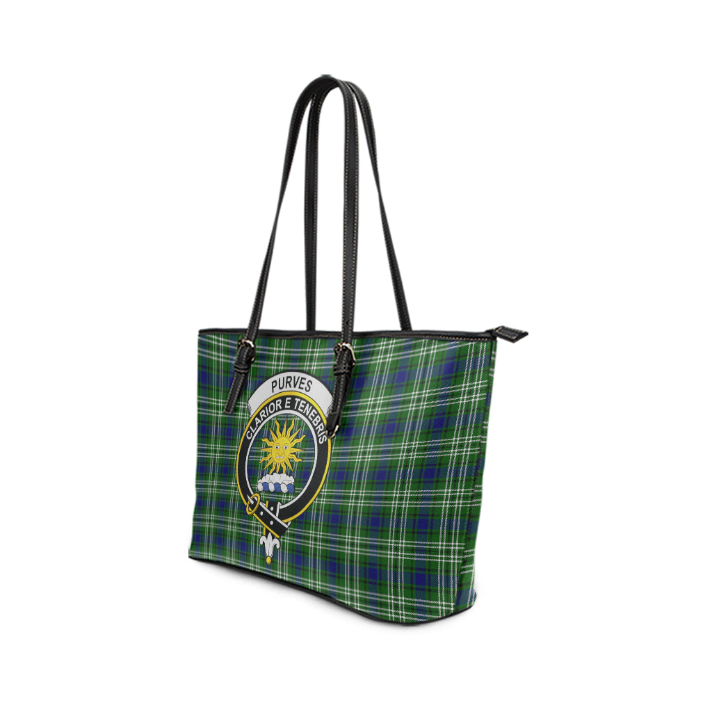 Purves Tartan Leather Tote Bag with Family Crest - Tartan Vibes Clothing