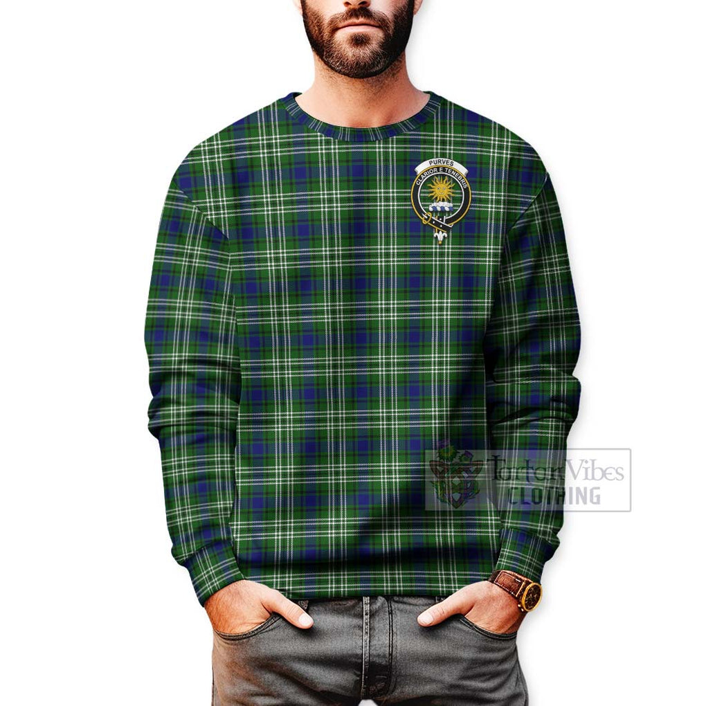 Tartan Vibes Clothing Purves Tartan Sweatshirt with Family Crest and Bearded Skull Holding Bottles of Whiskey