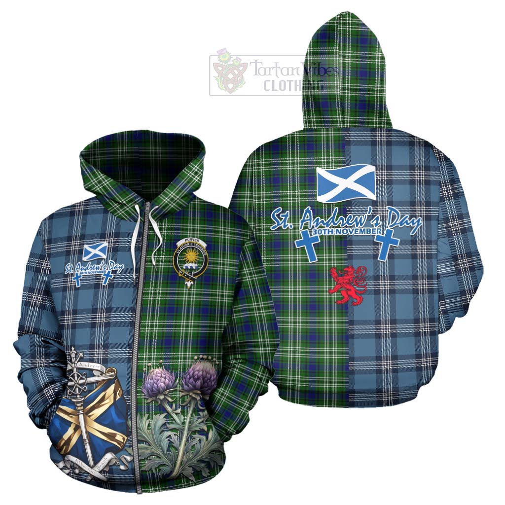 Tartan Vibes Clothing Purves Tartan Hoodie Happy St. Andrew's Day Half Tartan Style