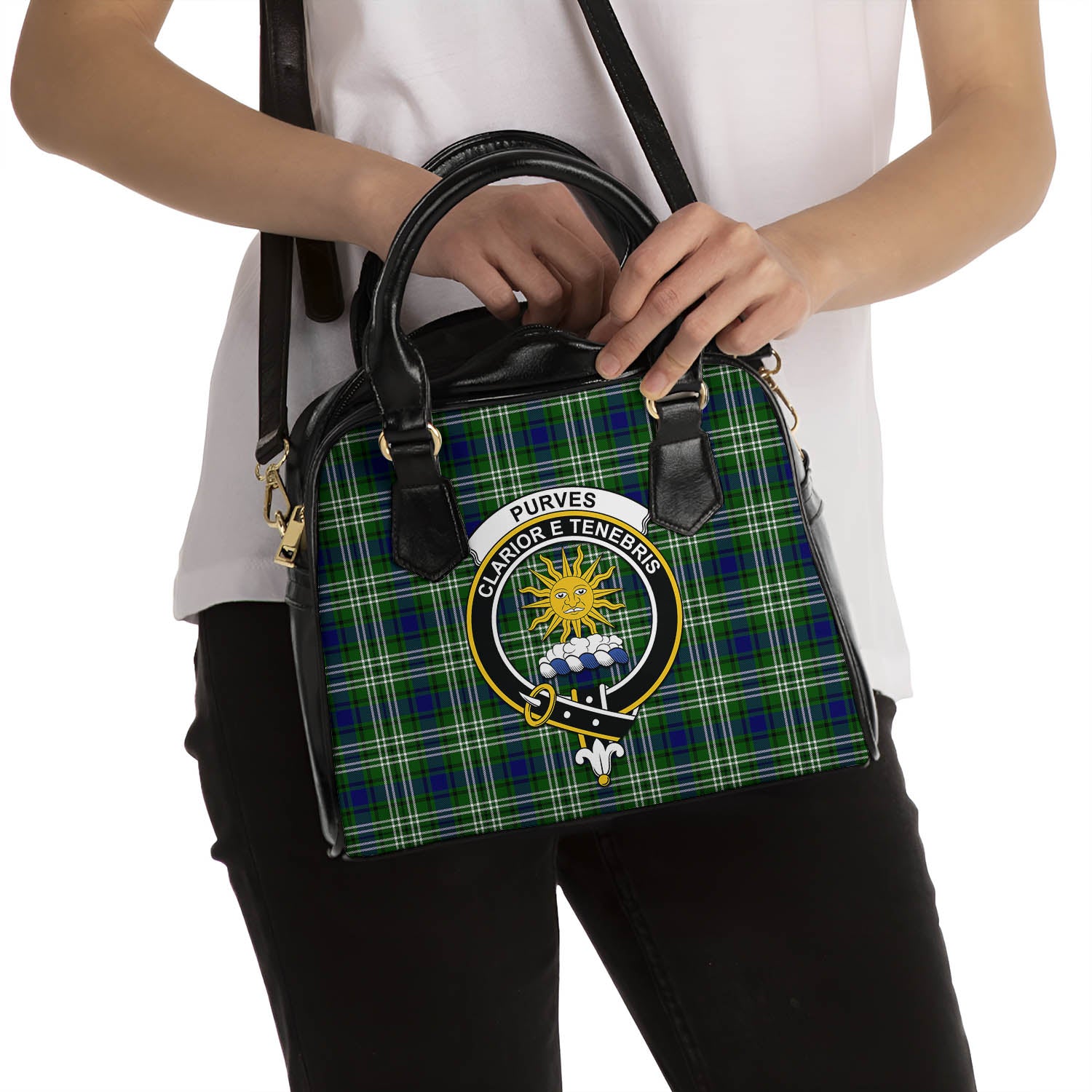 Purves Tartan Shoulder Handbags with Family Crest - Tartanvibesclothing