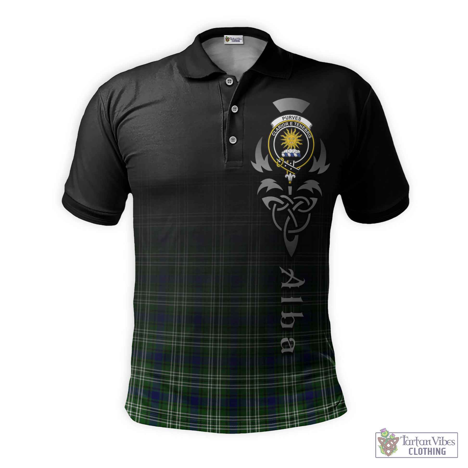 Tartan Vibes Clothing Purves Tartan Polo Shirt Featuring Alba Gu Brath Family Crest Celtic Inspired