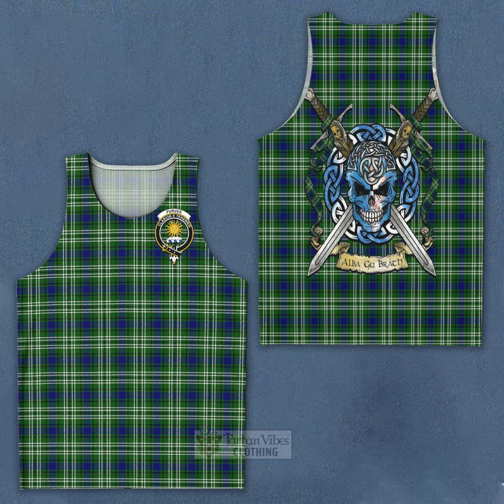 Tartan Vibes Clothing Purves Tartan Men's Tank Top with Family Crest Celtic Skull Style