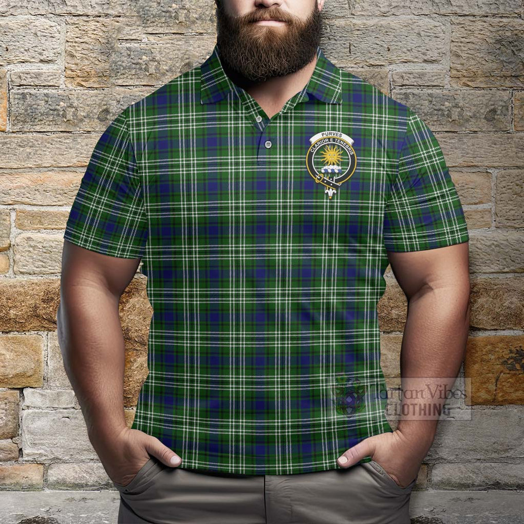 Tartan Vibes Clothing Purves Tartan Polo Shirt with Family Crest and Bearded Skull Holding Bottles of Whiskey