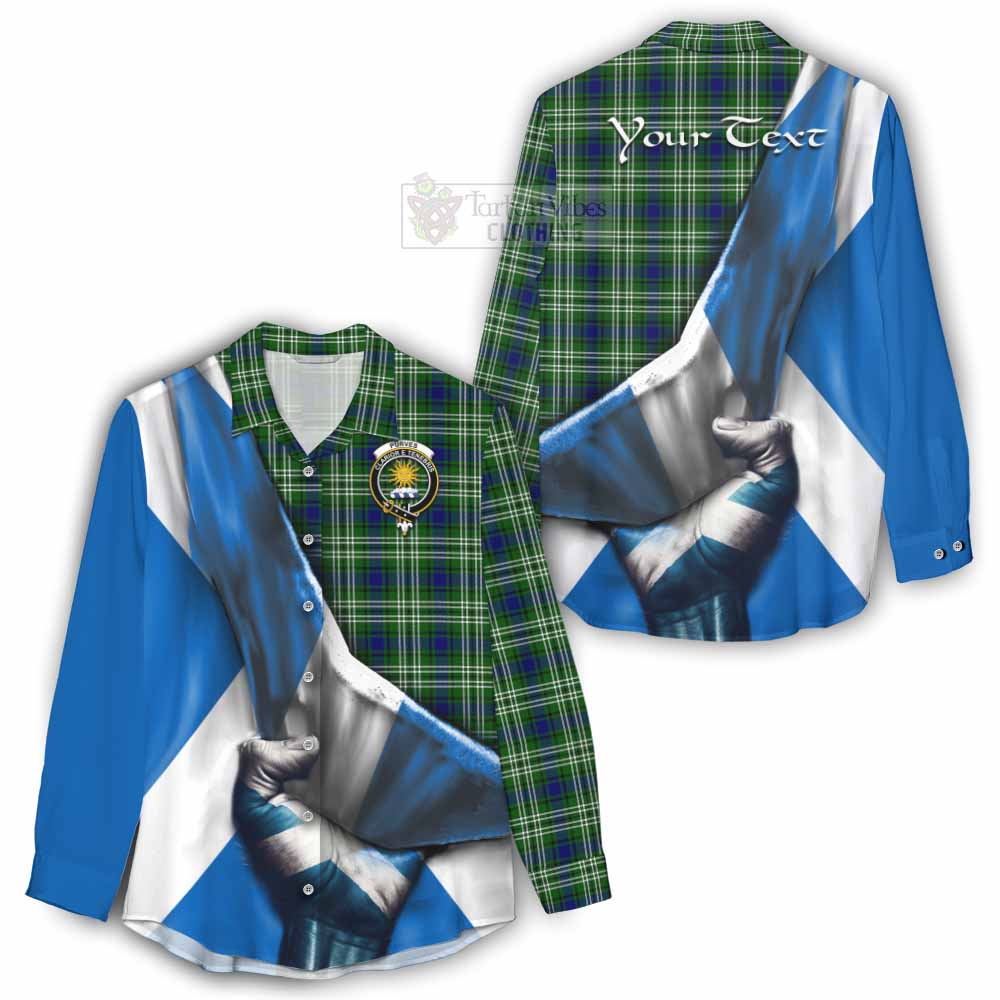 Tartan Vibes Clothing Purves Tartan Women's Casual Shirt with Family Crest Scotland Patriotic Style