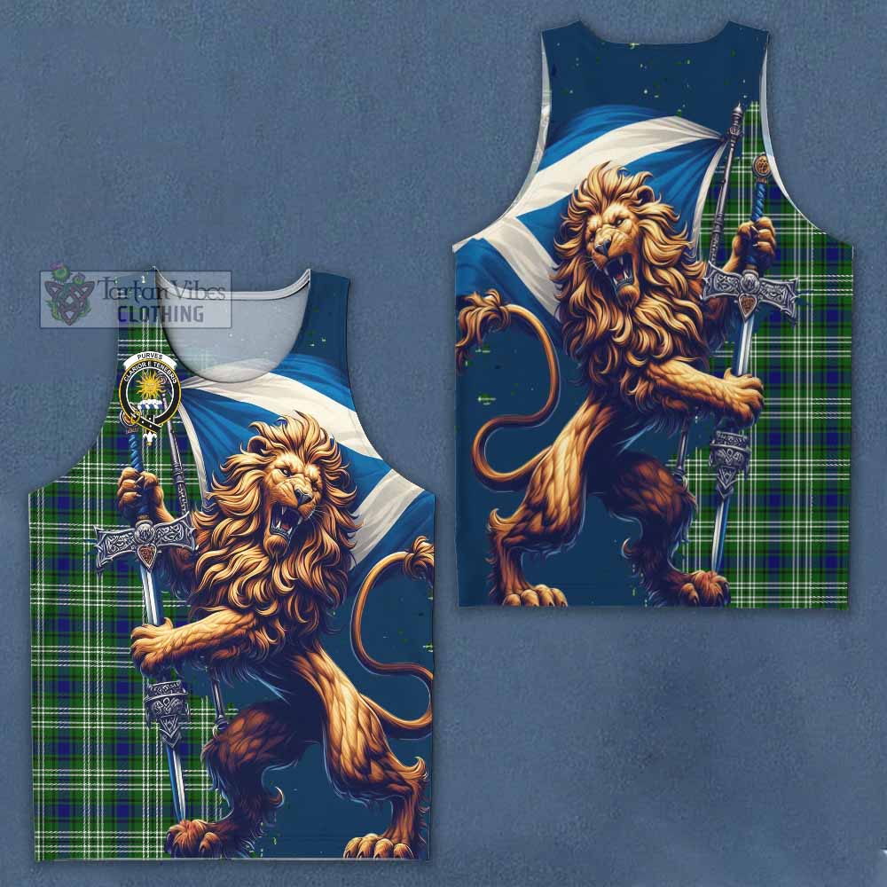 Tartan Vibes Clothing Purves Tartan Family Crest Men's Tank Top with Scottish Majestic Lion