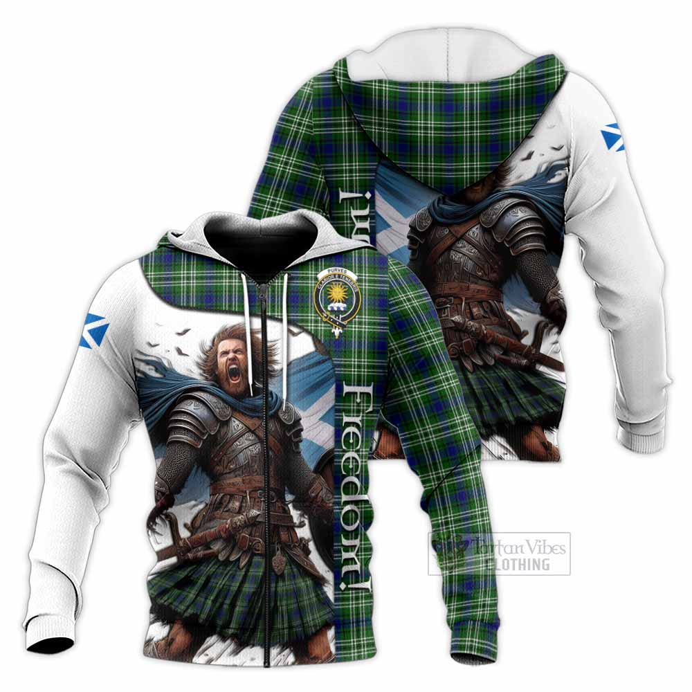 Tartan Vibes Clothing Purves Crest Tartan Knitted Hoodie Inspired by the Freedom of Scottish Warrior