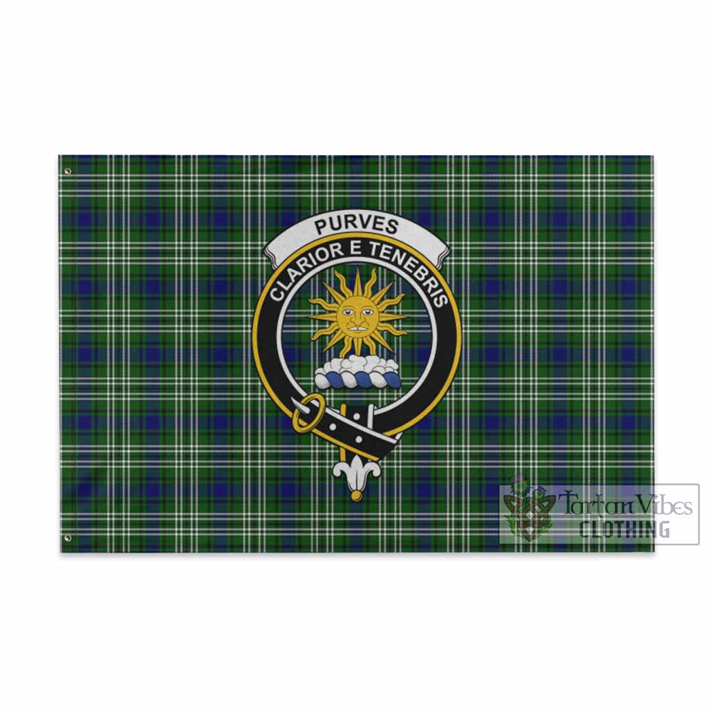 Tartan Vibes Clothing Purves Tartan House Flag with Family Crest