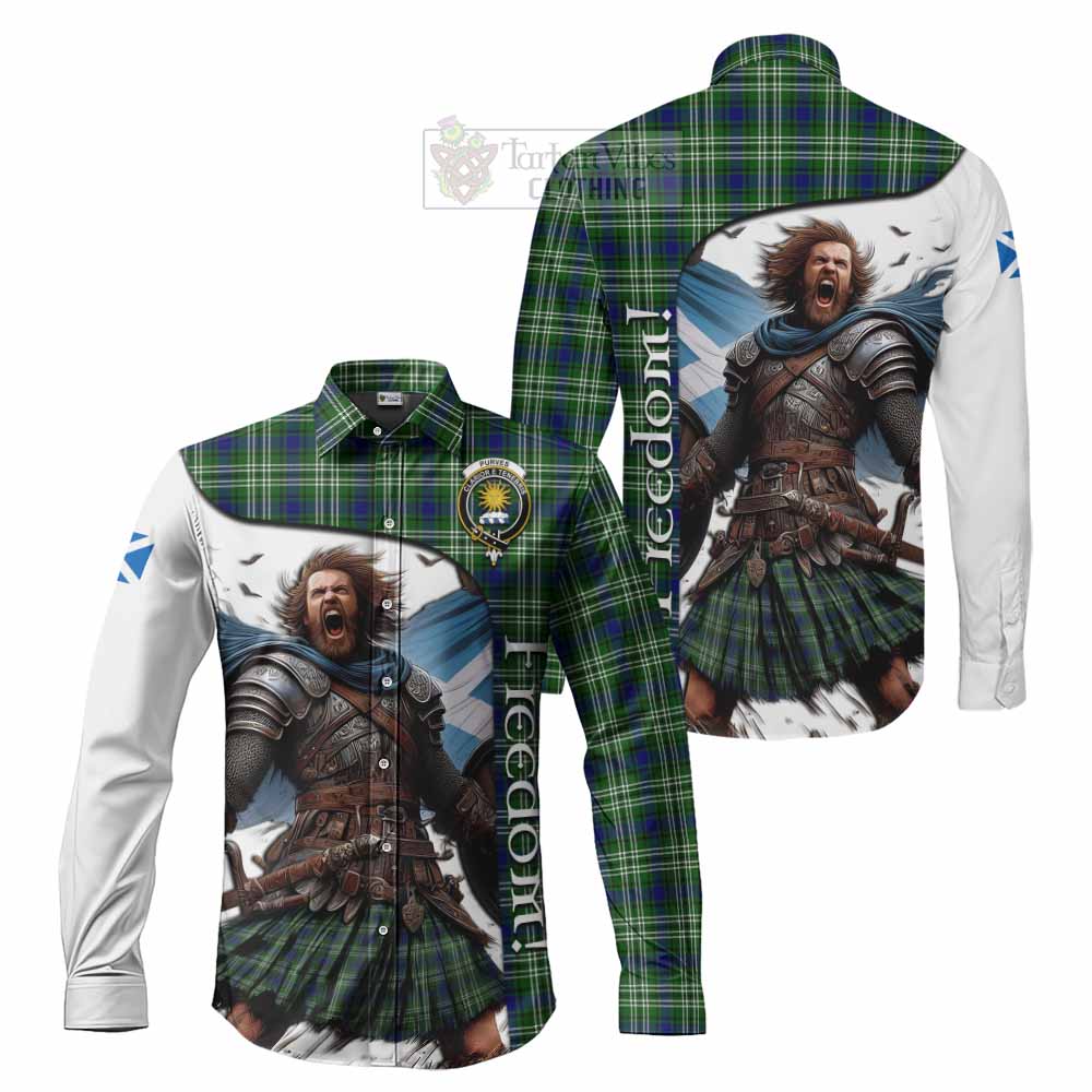 Tartan Vibes Clothing Purves Crest Tartan Long Sleeve Button Shirt Inspired by the Freedom of Scottish Warrior