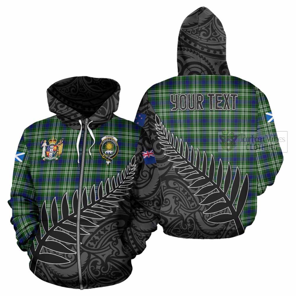 Tartan Vibes Clothing Purves Crest Tartan Hoodie with New Zealand Silver Fern Half Style