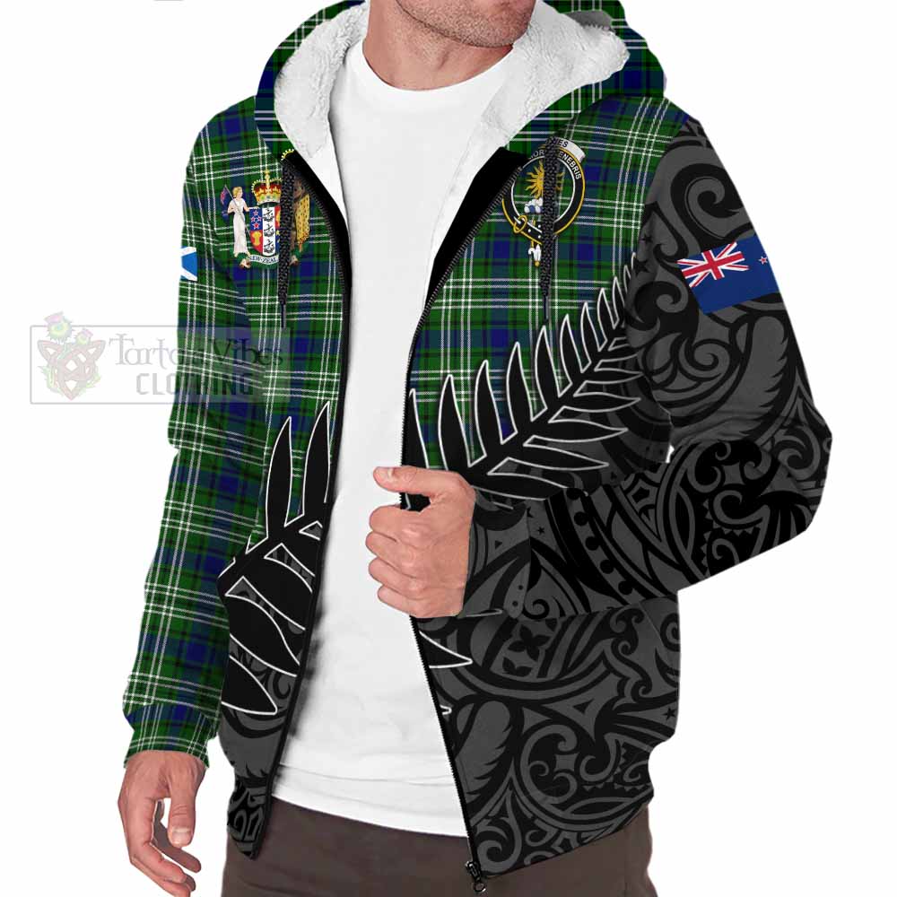 Tartan Vibes Clothing Purves Crest Tartan Sherpa Hoodie with New Zealand Silver Fern Half Style