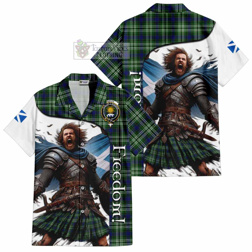 Tartan Vibes Clothing Purves Crest Tartan Short Sleeve Button Shirt Inspired by the Freedom of Scottish Warrior