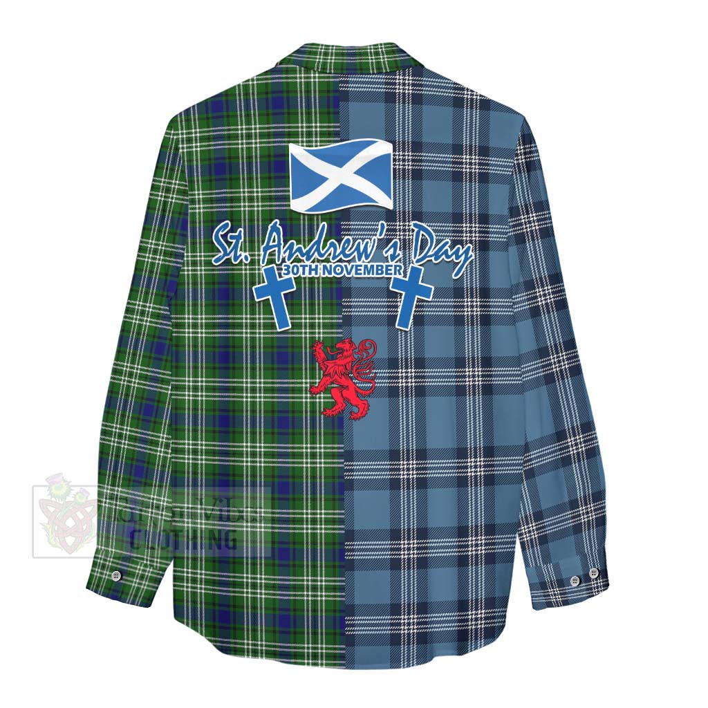 Tartan Vibes Clothing Purves Tartan Women's Casual Shirt Happy St. Andrew's Day Half Tartan Style