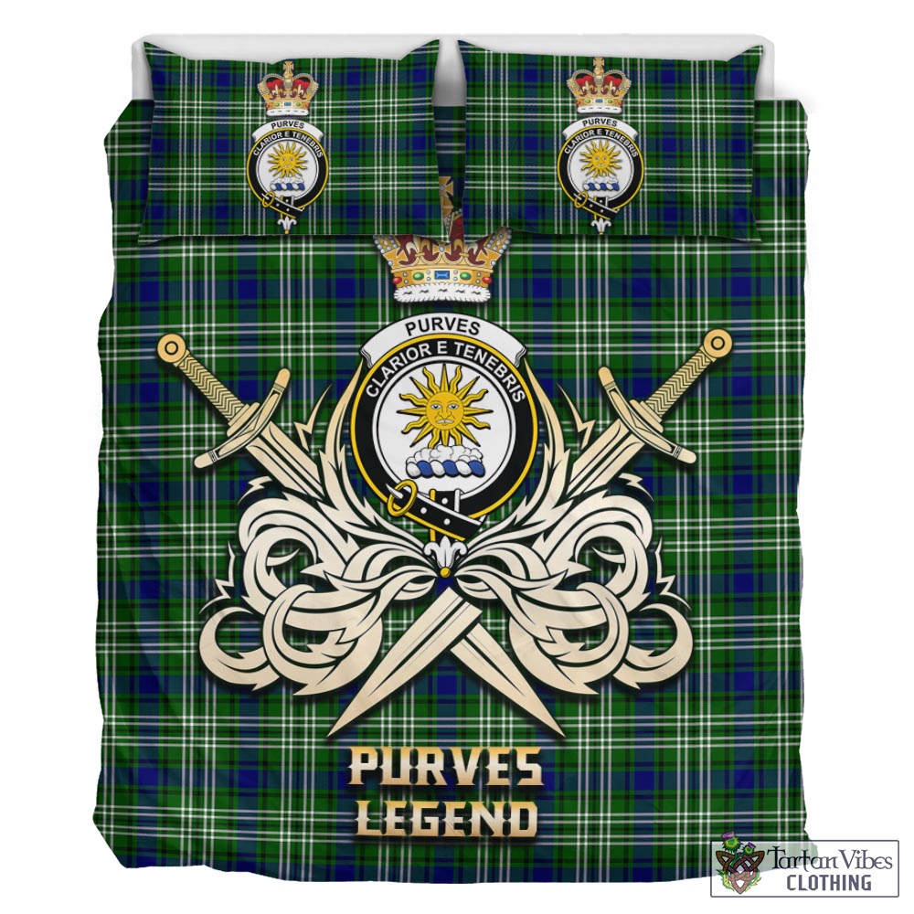 Tartan Vibes Clothing Purves Tartan Bedding Set with Clan Crest and the Golden Sword of Courageous Legacy