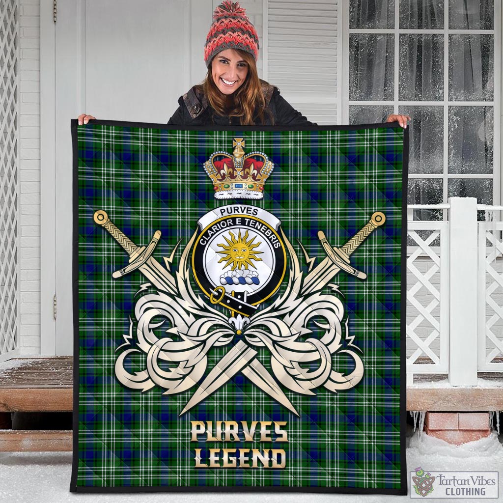 Tartan Vibes Clothing Purves Tartan Quilt with Clan Crest and the Golden Sword of Courageous Legacy