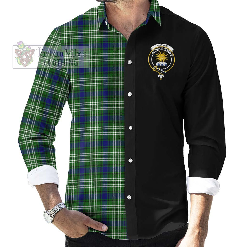 Purves Tartan Long Sleeve Button Shirt with Family Crest and Half Of Me Style - Tartanvibesclothing Shop