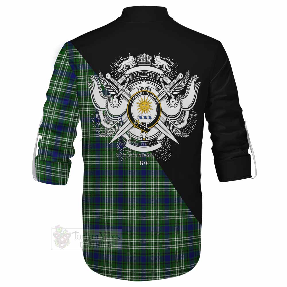 Tartan Vibes Clothing Purves Tartan Ghillie Kilt Shirt with Family Crest and Military Logo Style