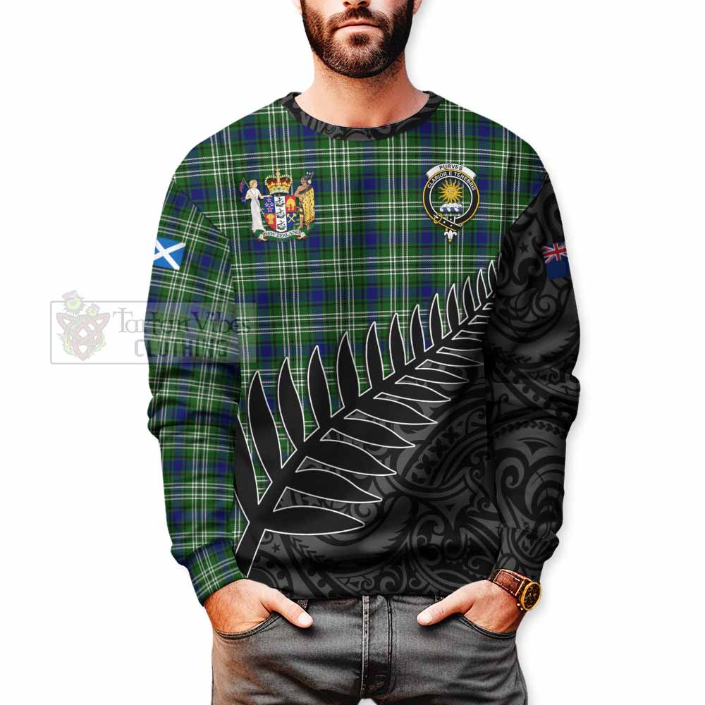 Tartan Vibes Clothing Purves Crest Tartan Sweatshirt with New Zealand Silver Fern Half Style