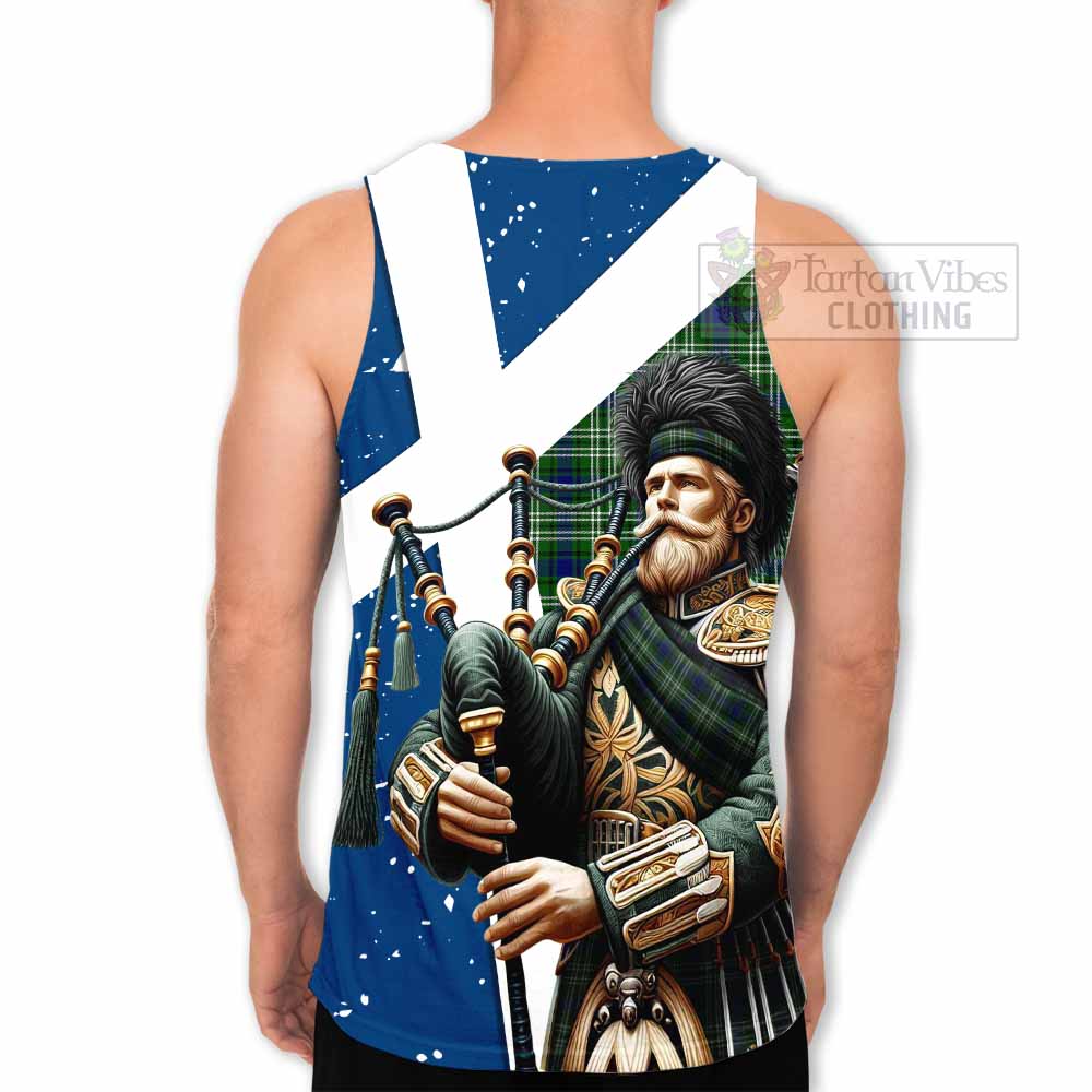 Purves Tartan Men's Tank Top with Family Crest Scottish Bagpiper Vibes