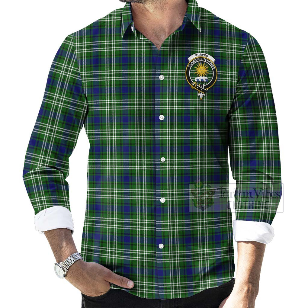 Tartan Vibes Clothing Purves Tartan Long Sleeve Button Shirt with Family Crest Celtic Skull Style