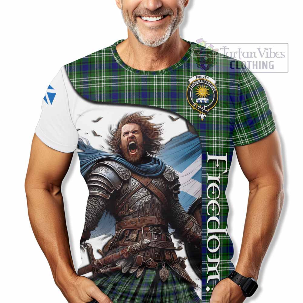 Purves Crest Tartan T-Shirt Inspired by the Freedom of Scottish Warrior